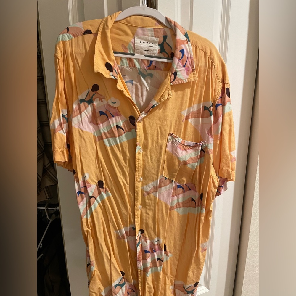 Duvin Ladies Sun Bathing Yellow short Sleeve Buttondown Large